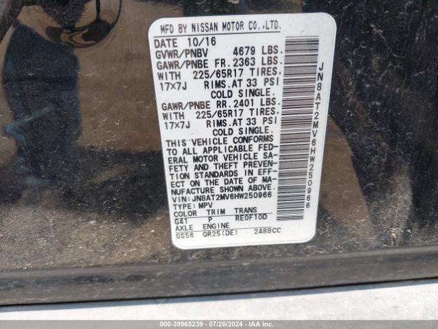 JN8AT2MV6HW250966 Nissan ROGUE S