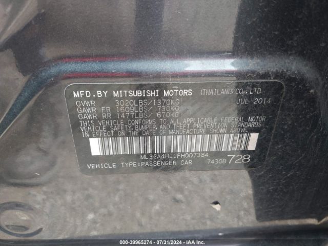 ML32A4HJ1FH007384 Mitsubishi Mirage Es/rf