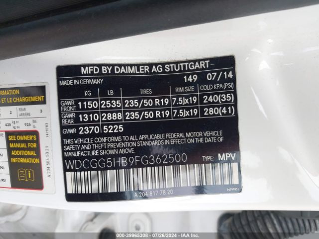 WDCGG5HB9FG362500 Mercedes-Benz GLK 350