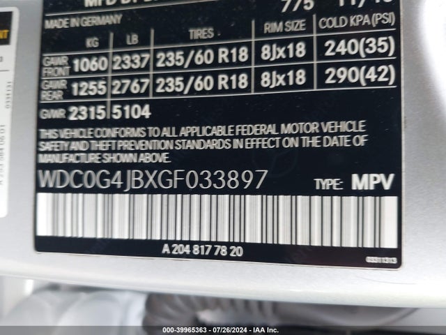 WDC0G4JBXGF033897 Mercedes-Benz GLC 300