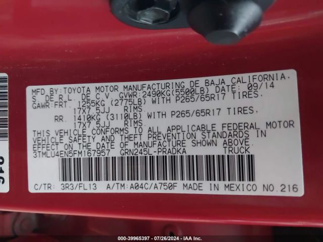 3TMLU4EN5FM167957 Toyota Tacoma Base V6