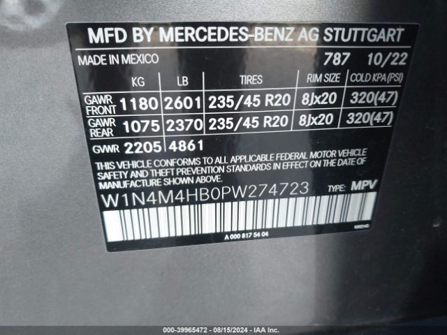 W1N4M4HB0PW274723 Mercedes-Benz Glb 250 4matic