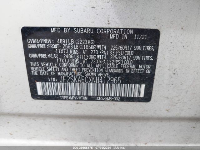 JF2SKAECXNH412965 Subaru Forester Premium