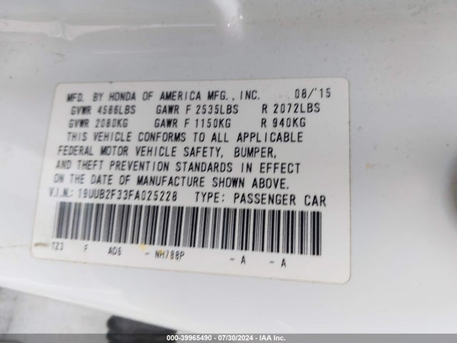 19UUB2F33FA025228 Acura Tlx V6