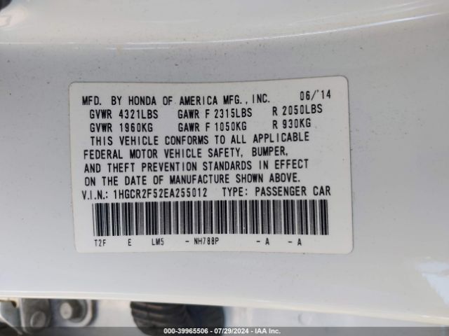 1HGCR2F52EA255012 Honda Accord Sport