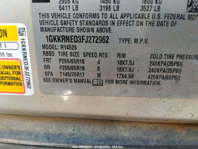 1GKKRNED3FJ272962 GMC Acadia Sle-1