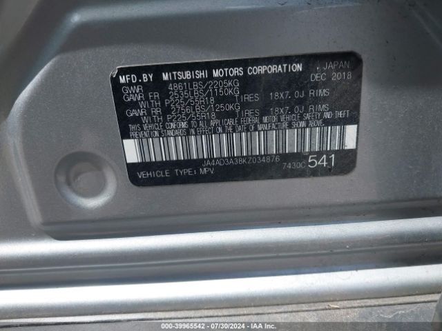 JA4AD3A38KZ034876 Mitsubishi Outlander Sel
