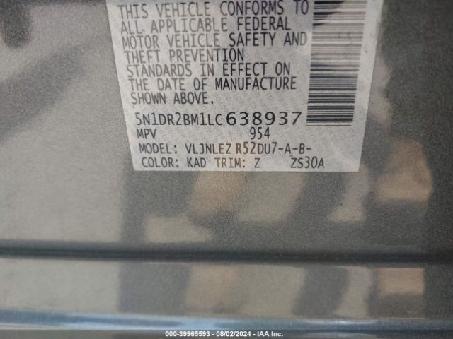 5N1DR2BM1LC638937 Nissan Pathfinder Sv 4wd