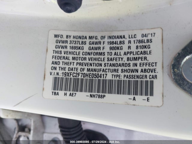 Honda CIVIC EX 2017 19XFC2F70HE050417 Image 9