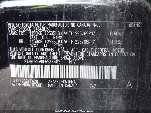 Toyota Rav4 Xle 2015 2T3RFREV6FW344483 Image 9