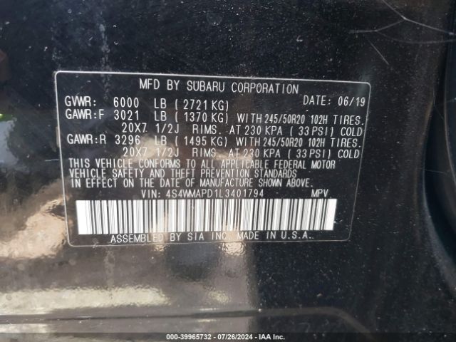 4S4WMAPD1L3401794 Subaru Ascent Limited