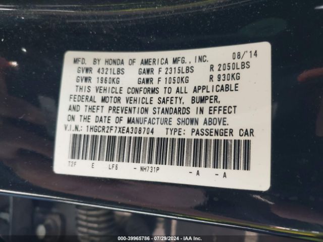 1HGCR2F7XEA308704 Honda ACCORD EX