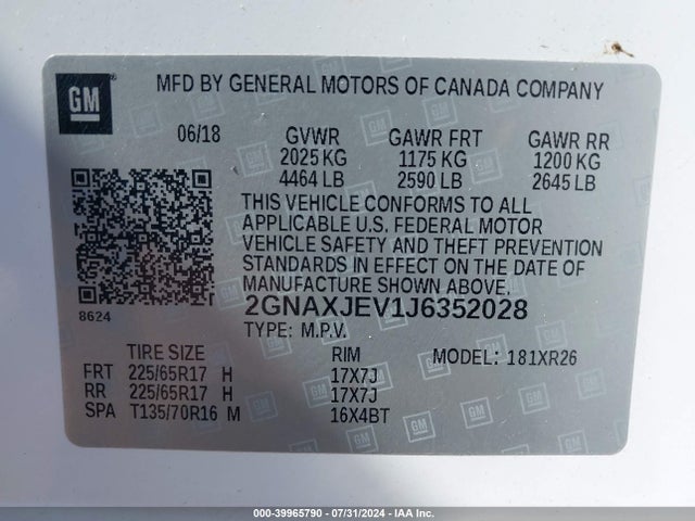 Chevrolet EQUINOX LT 2018 2GNAXJEV1J6352028 Image 9