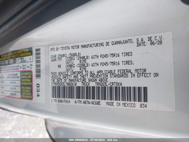 Toyota Tacoma Sr 2020 3TYRX5GN3LT002610 Image 9