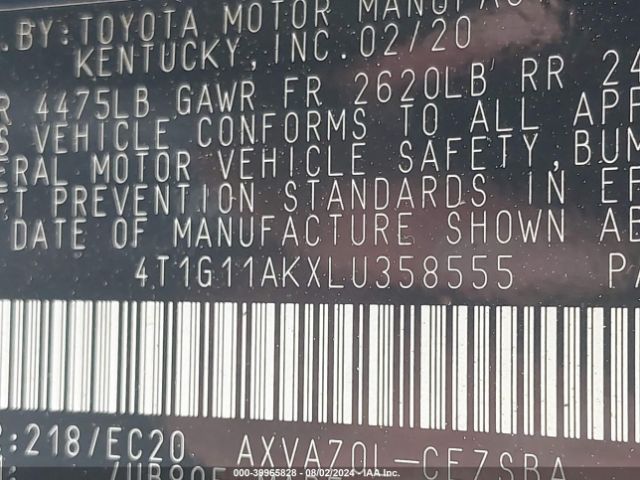4T1G11AKXLU358555 Toyota Camry Se Nightshade Edition