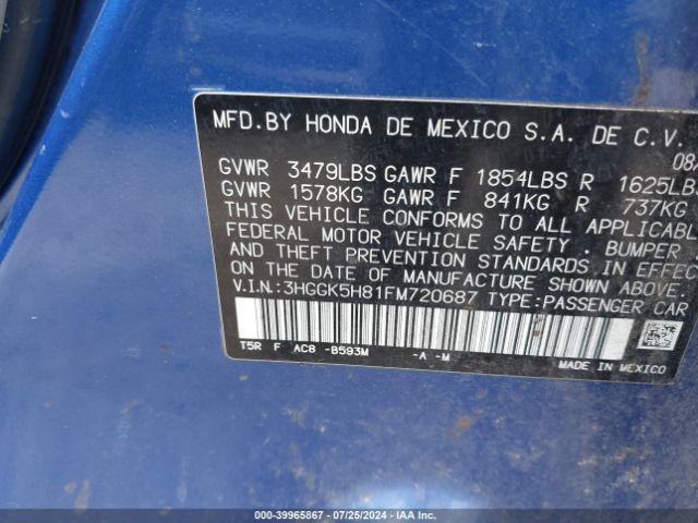 3HGGK5H81FM720687 Honda Fit Ex/ex-l