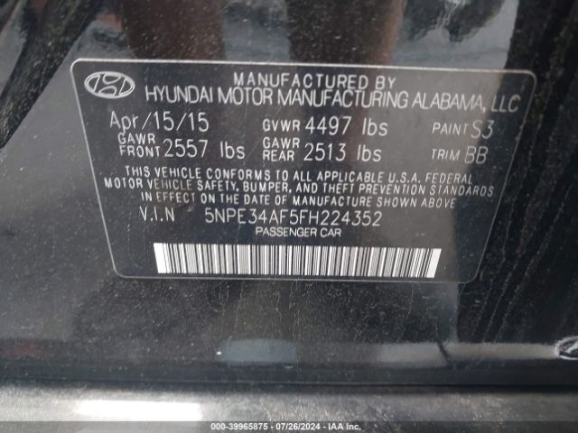 5NPE34AF5FH224352 Hyundai Sonata Limited