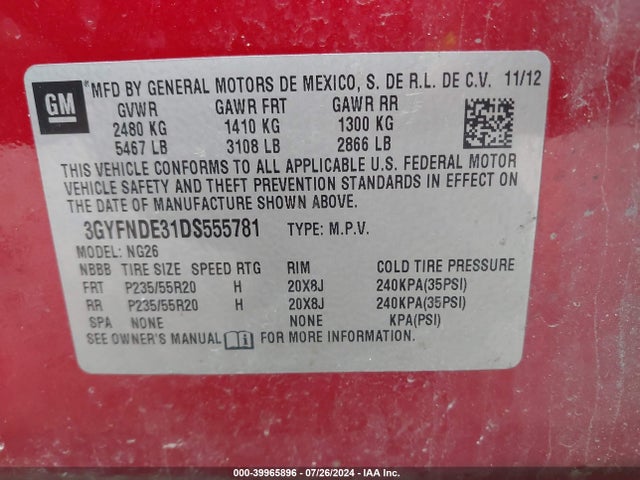 2013 CADILLAC SRX 3GYFNDE31DS555781 Photo 8