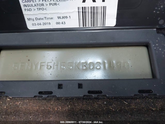 Honda Pilot Ex-l 2019 5FNYF5H55KB031490 Image 9