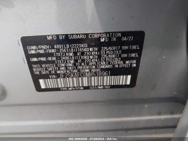 JF2SKAFC0MH538961 Subaru Forester Premium