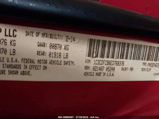 1C3CDFCB6ED768376 Dodge Dart Limited