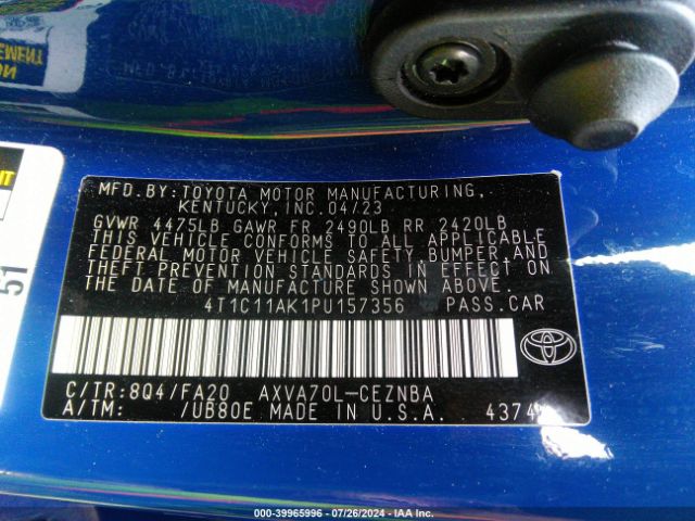 4T1C11AK1PU157356 Toyota CAMRY LE