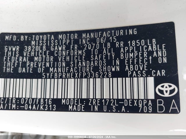 Toyota Corolla Le Eco 2015 5YFBPRHEXFP336228 Image 9