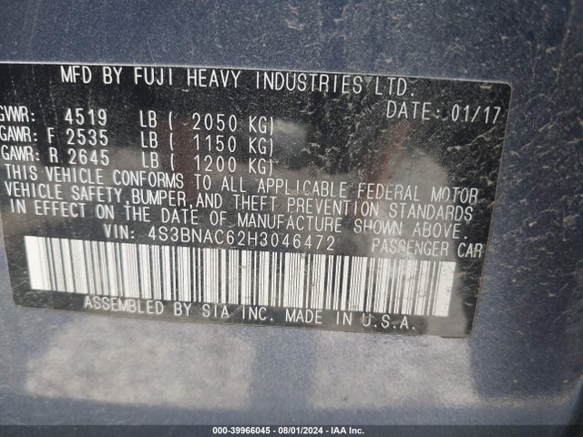 4S3BNAC62H3046472 Subaru Legacy 2.5i Premium