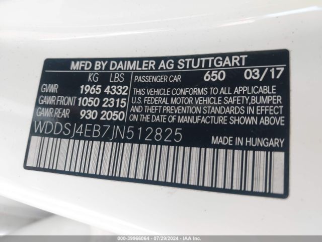 WDDSJ4EB7JN512825 Mercedes-Benz CLA 250