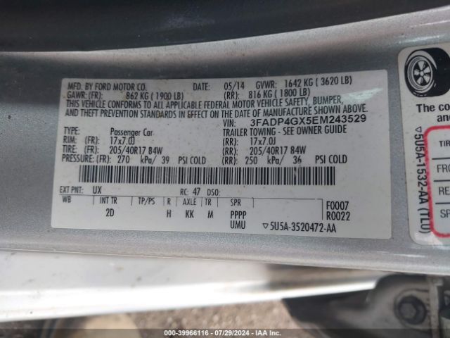 3FADP4GX5EM243529 Ford FIESTA ST