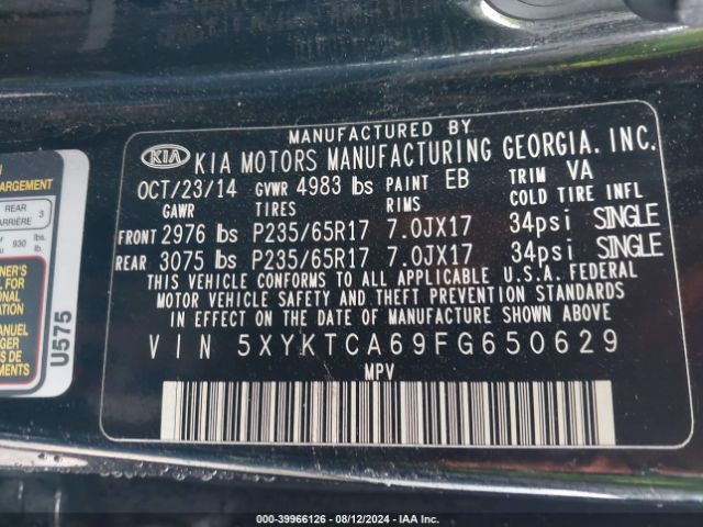 5XYKTCA69FG650629 KIA SORENTO LX