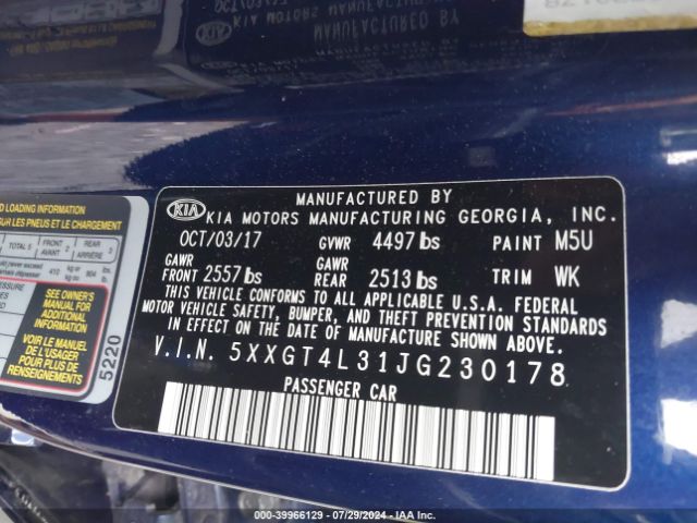 5XXGT4L31JG230178 KIA Optima S