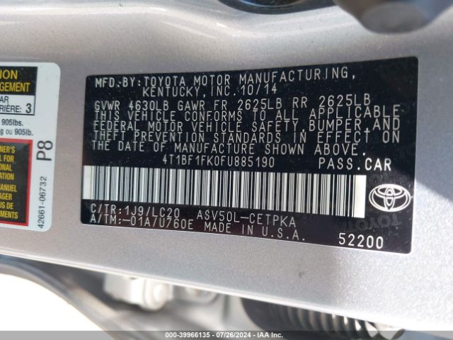 4T1BF1FK0FU885190 Toyota CAMRY XSE