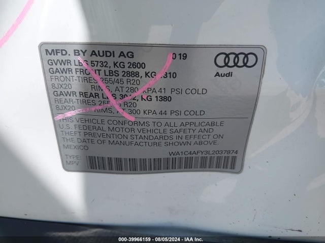 WA1C4AFY3L2037874 Audi Sq5 Prestige Tfsi Quattro Tiptronic