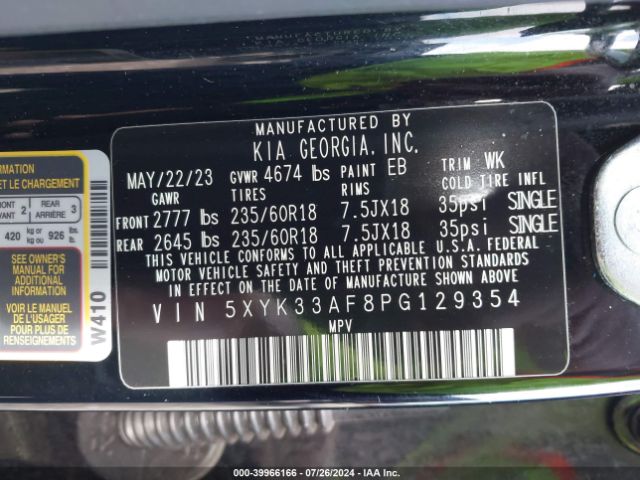 5XYK33AF8PG129354 KIA Sportage Ex
