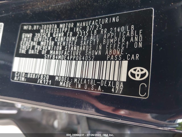 Toyota COROLLA LE 2023 5YFB4MDE4PP064052 Image 9