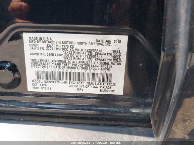 4A4AP3AU4FE023174 Mitsubishi Outlander Sport Es