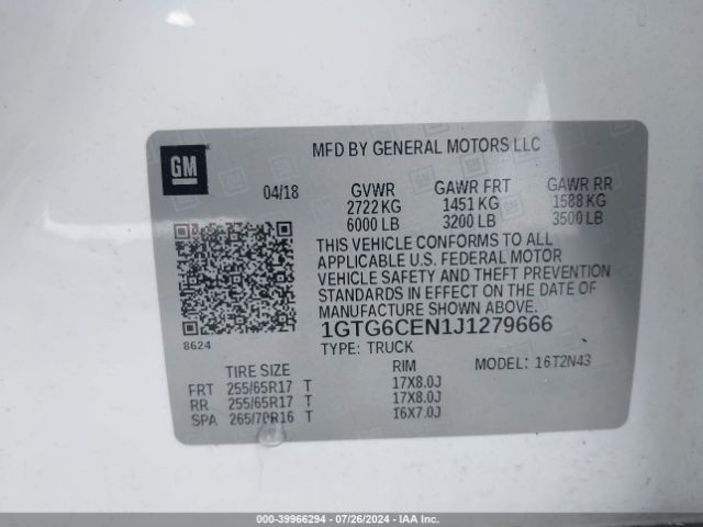 1GTG6CEN1J1279666 GMC CANYON SLE