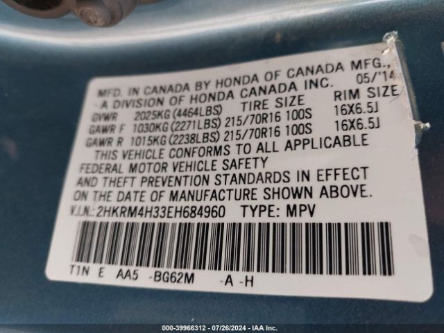 2HKRM4H33EH684960 Honda CR-V LX