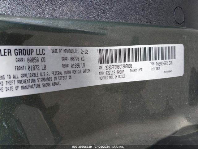 2012 FIAT 500 3C3CFFBR8CT287898 Photo 8