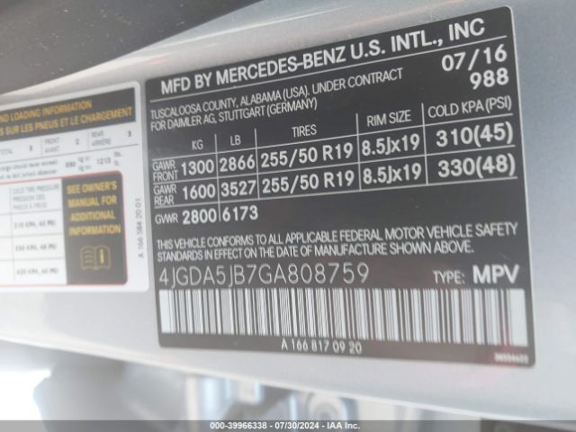 4JGDA5JB7GA808759 Mercedes-Benz GLE 350