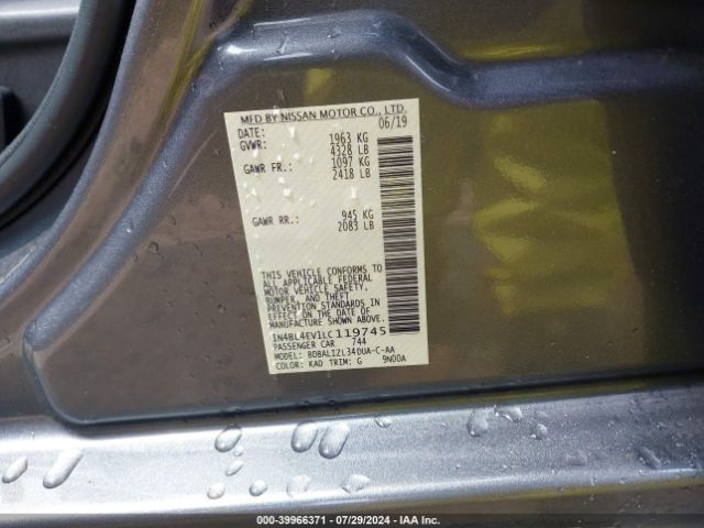 1N4BL4EV1LC119745 Nissan Altima Sl Fwd