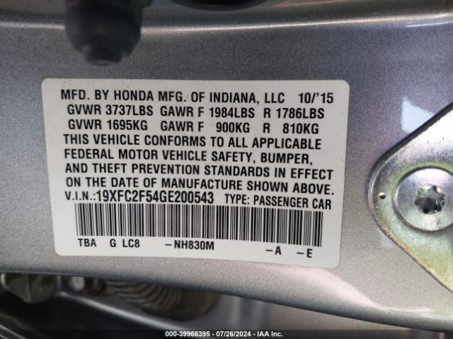 19XFC2F54GE200543 Honda Civic Lx