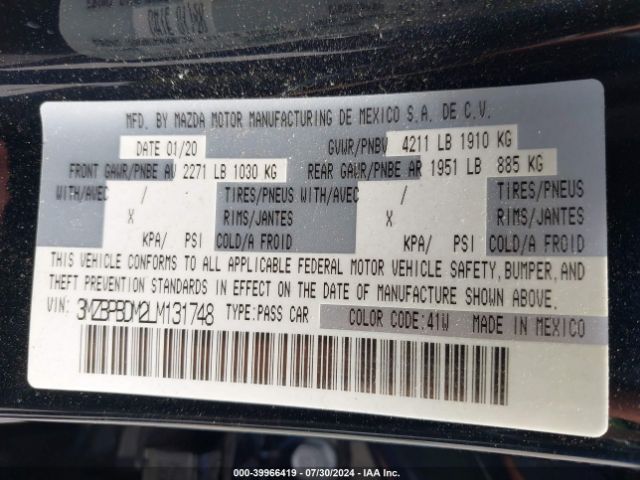 3MZBPBDM2LM131748 Mazda Mazda3 Preferred Package
