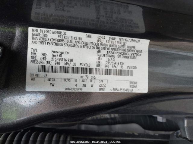 1FADP3K20GL297931 Ford FOCUS SE