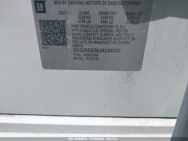 Chevrolet IMPALA 1LT 2018 2G1105S38J9128222 Image 9