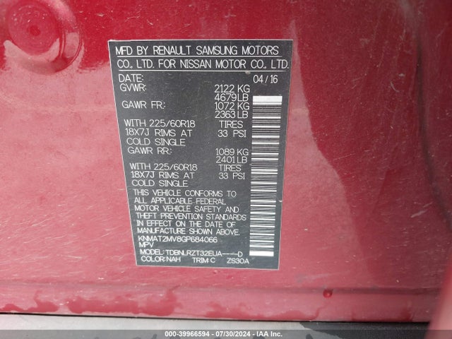 Nissan Rogue Sl 2016 KNMAT2MV8GP684066 Image 9