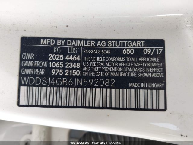 WDDSJ4GB6JN592082 Mercedes-Benz CLA 250 4MATIC