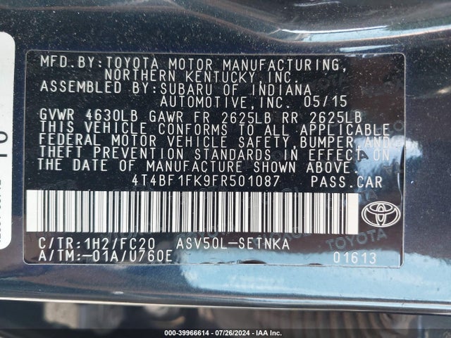 Toyota CAMRY LE 2015 4T4BF1FK9FR501087 Image 9