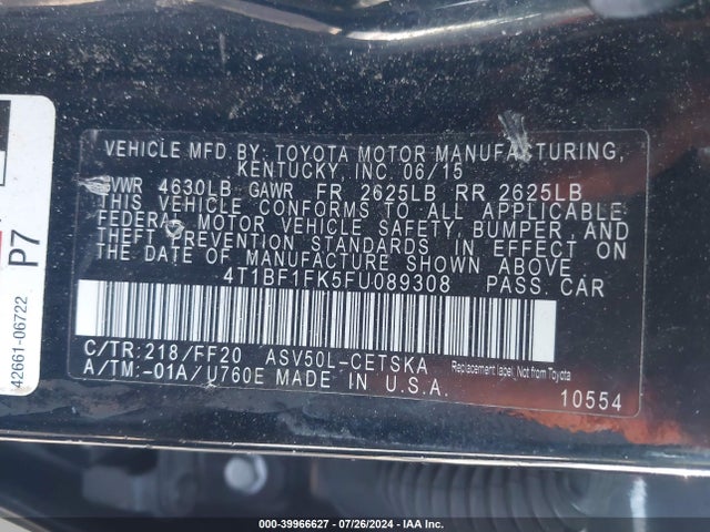 Toyota CAMRY SE 2015 4T1BF1FK5FU089308 Image 9